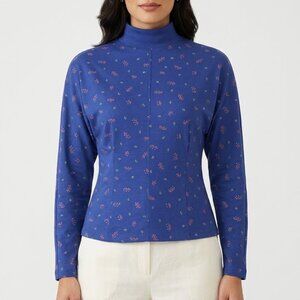 Fashion Force Vintage 80s Eclectic Mock Neck Top Geometric Primary Color Print M